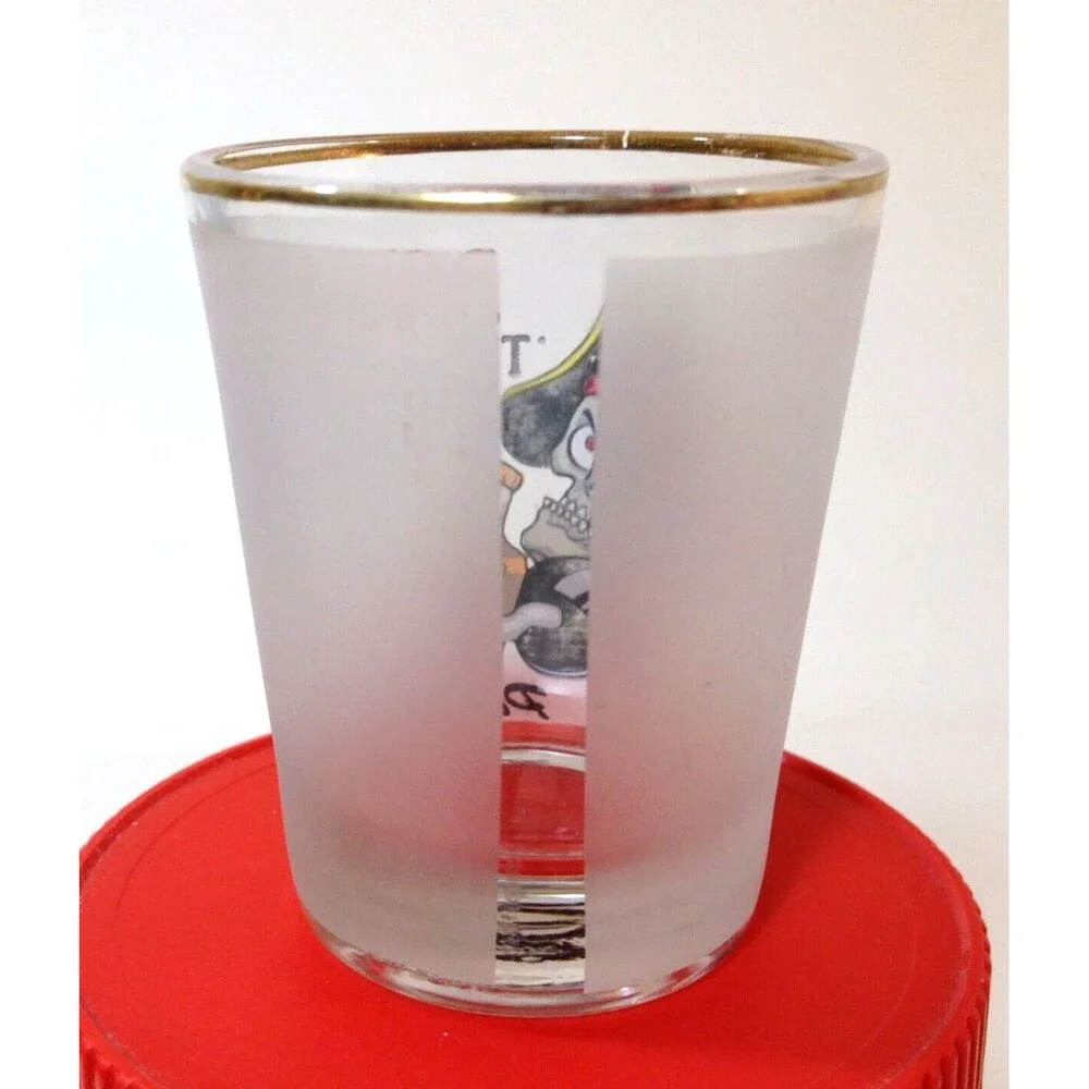 Vintage Souvenir Puerto Rico Pirate Dead Til I Get Me Drink Shot Glass Gold Trim